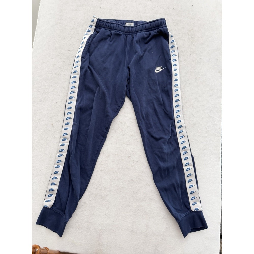 Nike Jogger Pants Men's M Navy Blue Side Stripe Track Pant Swoosh 28x28